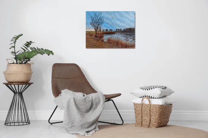 Autumn lake walk - original landscape artwork on canvas