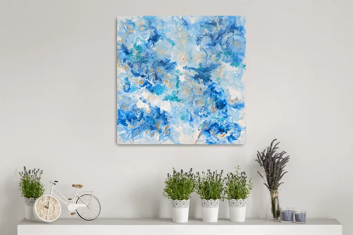 Modro-zlatá - originální abstraktní obraz, 50×50 cm