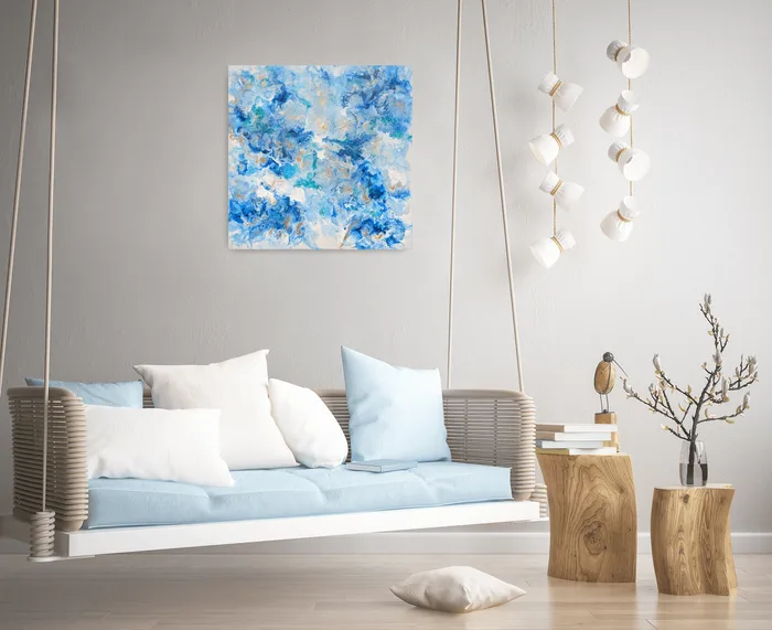 Blue and gold - original abstract painting, 50x50 cm