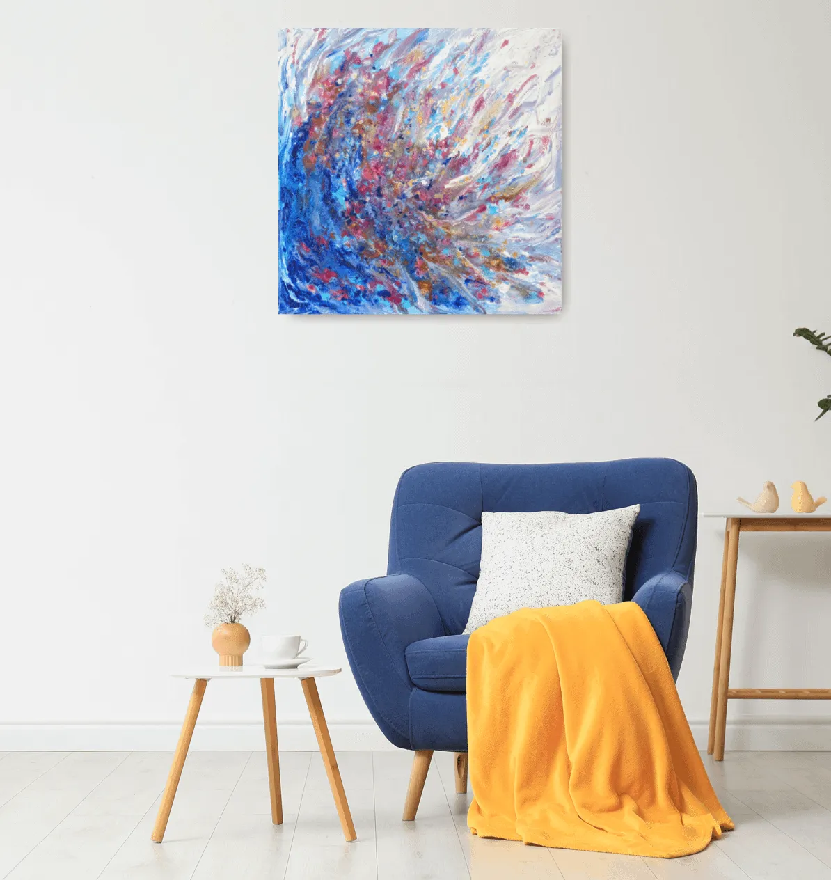 Blue fantasy abstract painting, 60 x 60 cm
