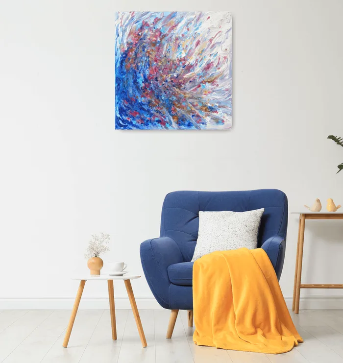 Modrá fantazie - abstraktní malba, 60x60 cm