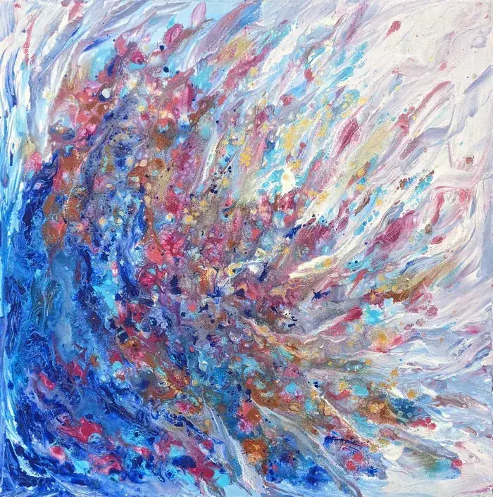 Blue fantasy - abstract mixed media painting on canvas