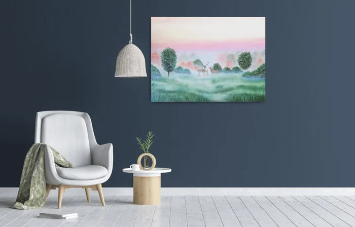 misty landscape deer stag painting