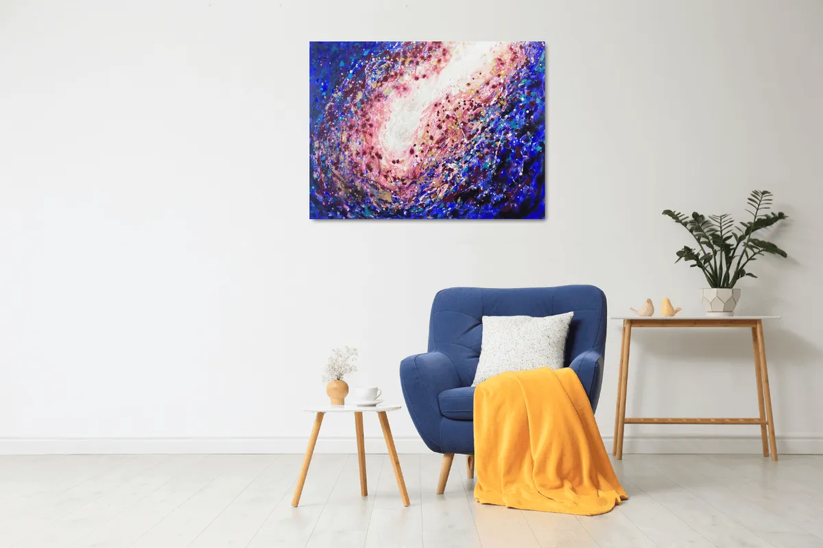 Esence - abstraktní malba galaxie na plátně, 80x60 cm