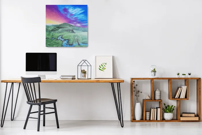sunset country meadow painting