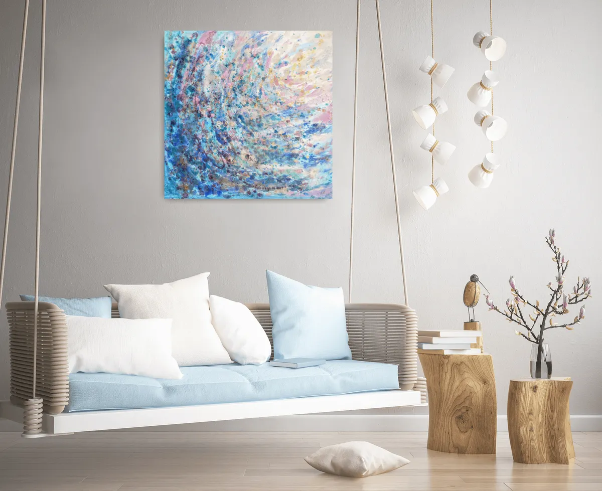 Fresh teal – 60 x 60 cm abstract painting