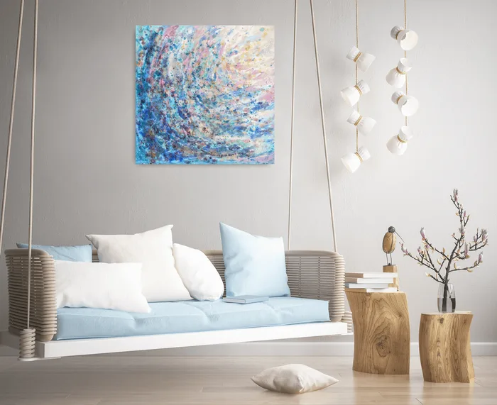 Svěží tyrkysová - 60 x 60 cm, abstraktní obraz