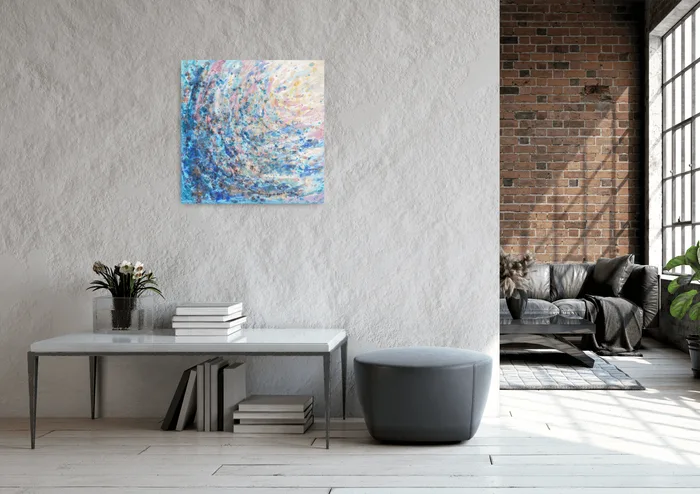 Fresh teal – 60 x 60 cm abstract painting