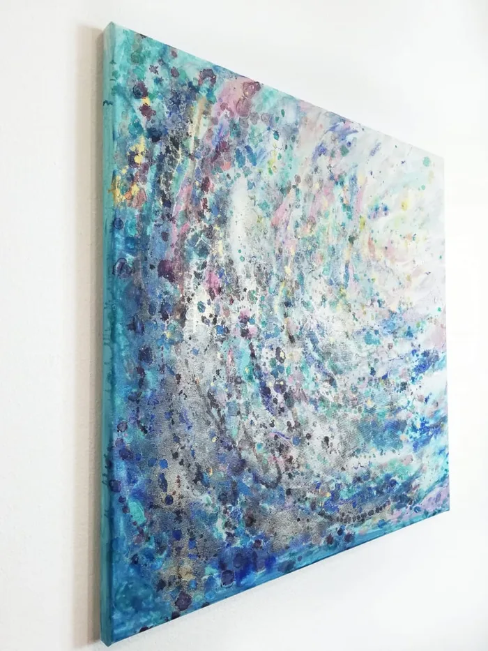 Fresh teal abstract painting on canvas