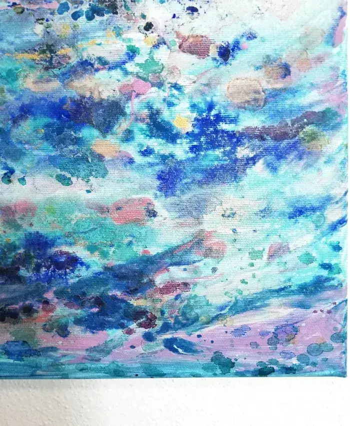 Fresh teal abstract painting on canvas
