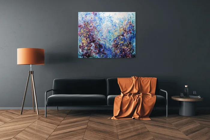 Abstract painting blue gold on canvas