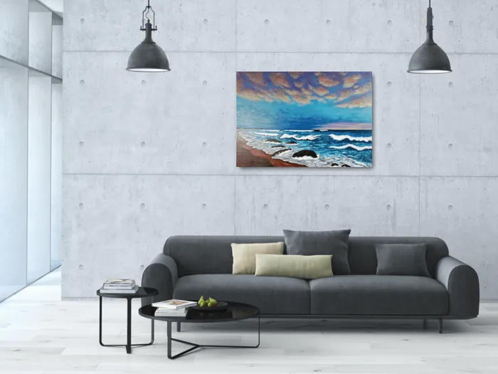 Gentle evening waves – original sea artwork, 70×50 cm