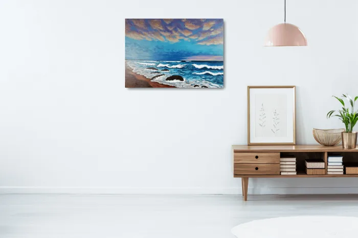 Gentle evening waves – original sea artwork, 70×50 cm
