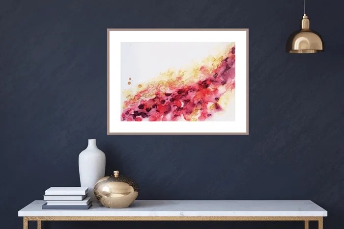 Original ink painting – Gold in red