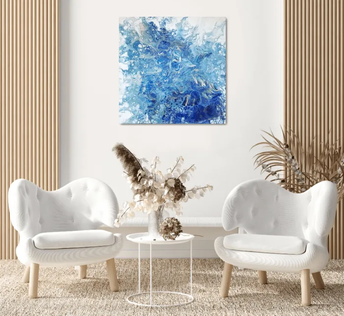 Zlaté linie - originální abstraktní malba, 50×50 cm
