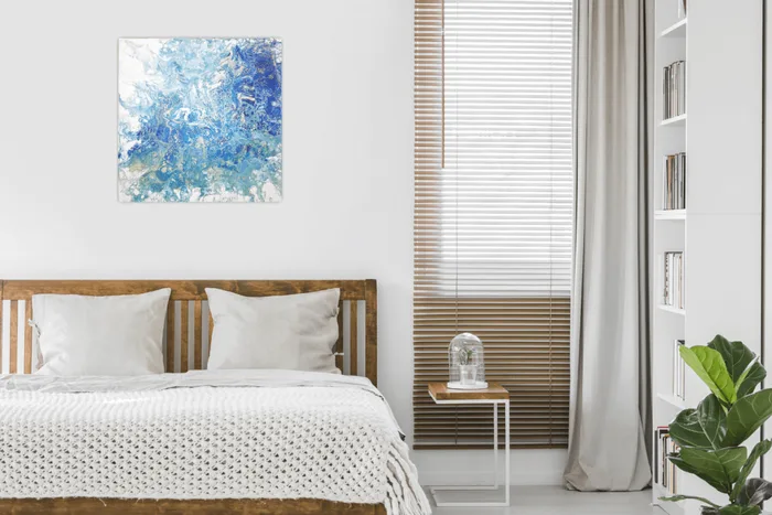 Golden lines - original abstract blue painting