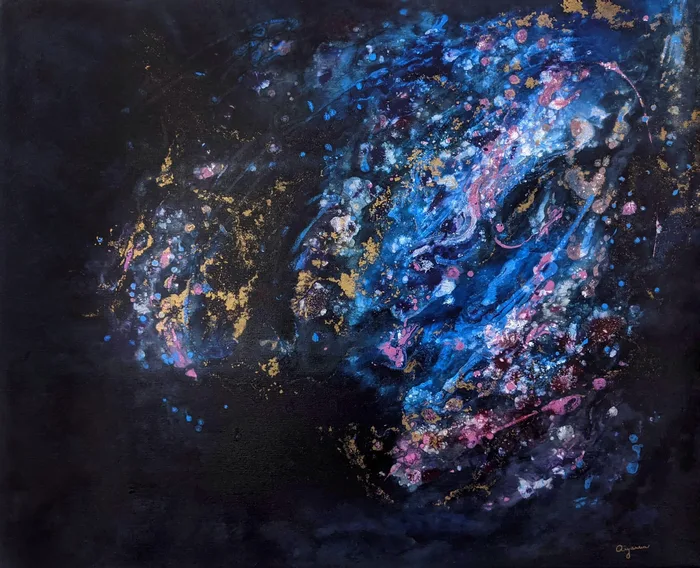 In the stars - modern mixed media abstract artwork, 100x80cm
