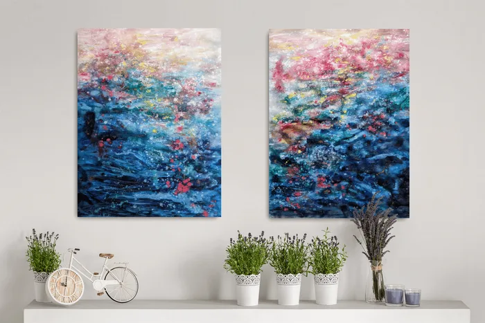 Joy of light - set of 2 abstract paintings on canvas