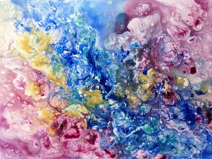 Life inside us – colorful painting on paper, 46×32 cm