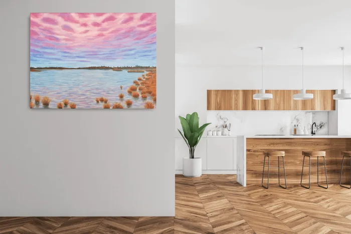 original painting landscape marsh kitchen