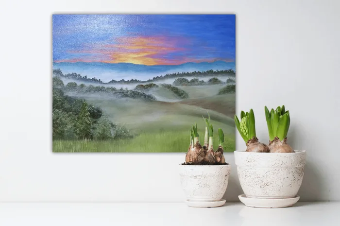 misty valley oil painting