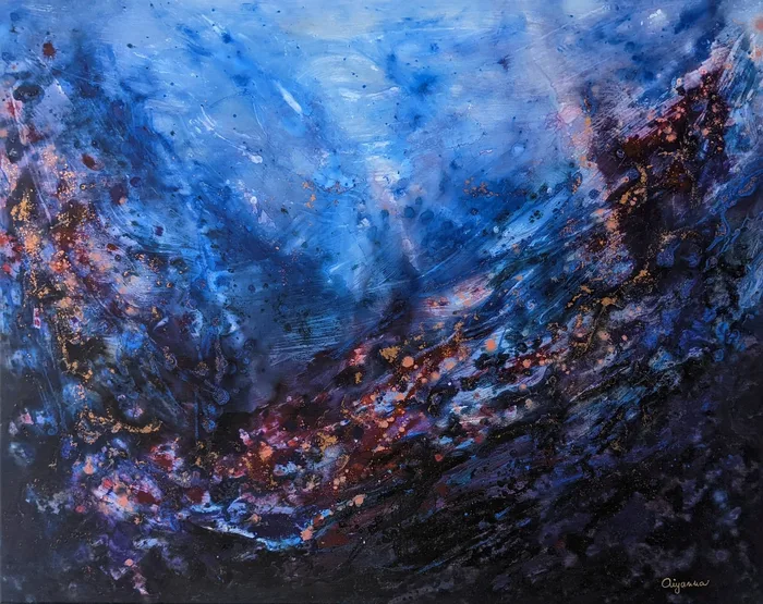 moderní obraz abstrakce modrý 80x100 cm