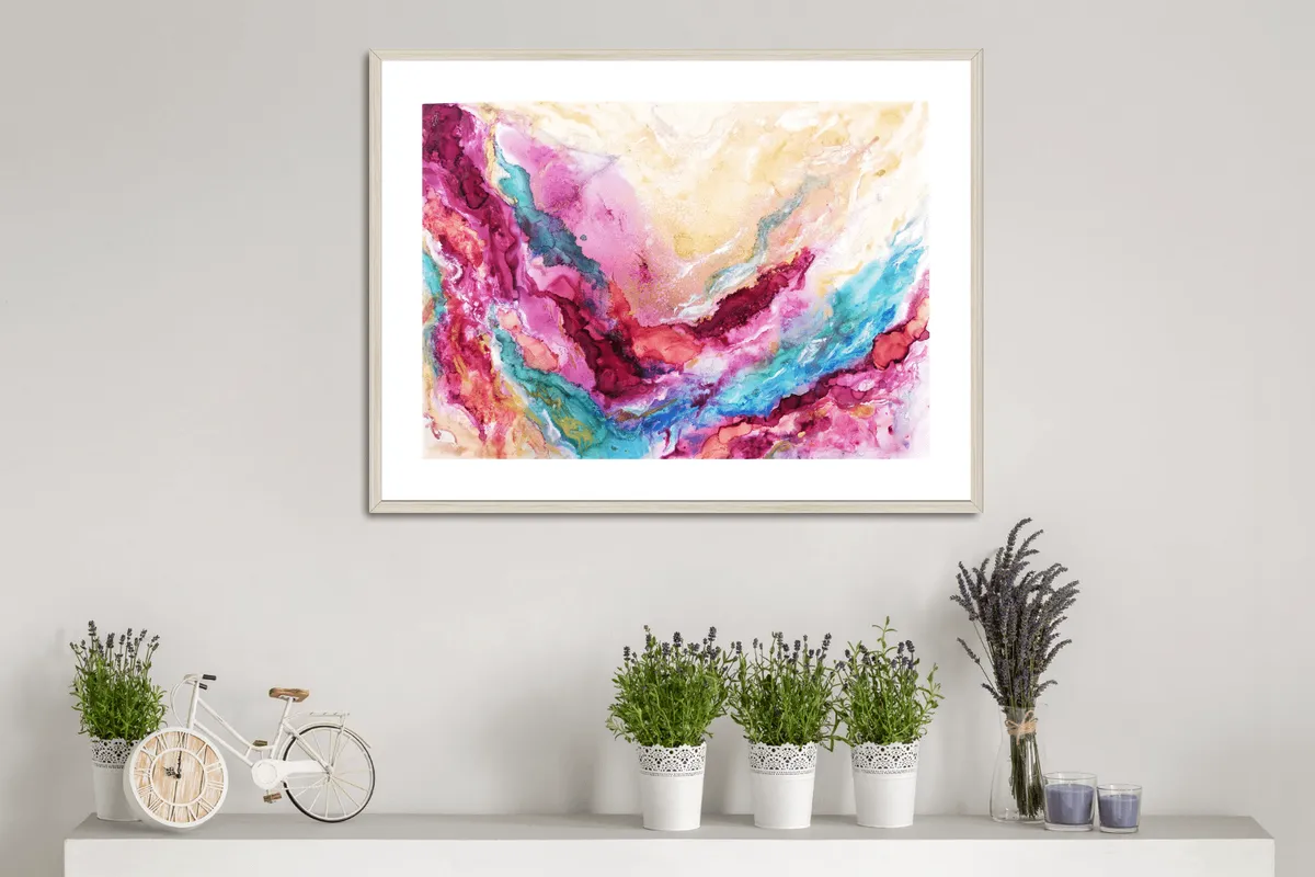 Romantic fantasy – abstract painting on paper, 46×32 cm