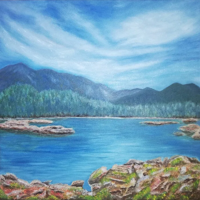 serenity oil lake painting for sale