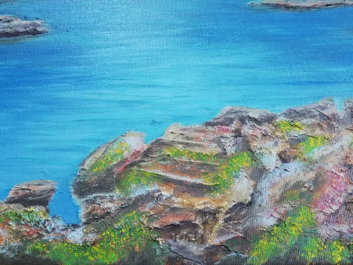 Serenity – lake painting on canvas, 50×50 cm