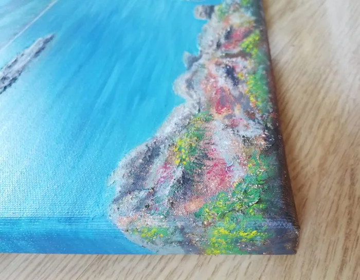 Serenity – lake painting on canvas, 50×50 cm