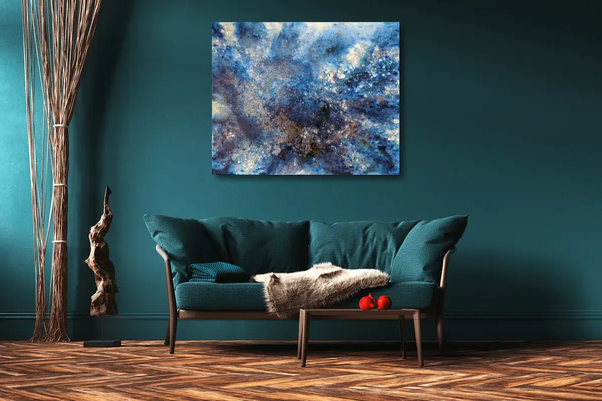 Somewhere in space – modern mixed media painting, 100x80cm