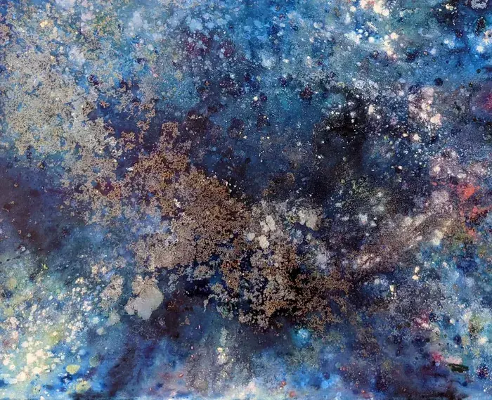 Somewhere in space - modern mixed media painting, 100x80cm