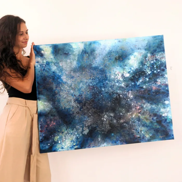 Somewhere in space - modern mixed media painting, 100x80cm