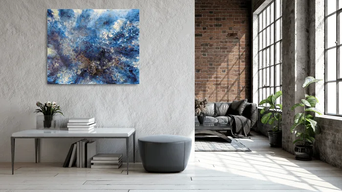 Somewhere in space – modern mixed media painting, 100x80cm