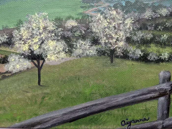 Spring evening – hand painted landscape artwork, 24x18cm