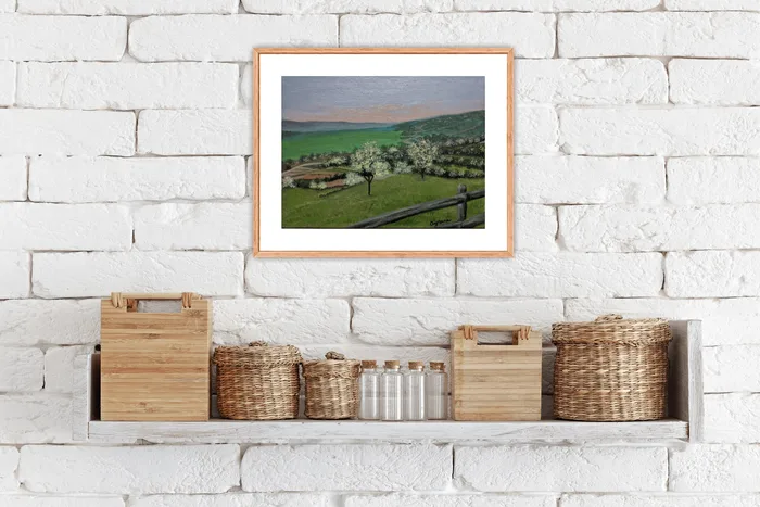 Spring evening – hand painted landscape artwork, 24x18cm