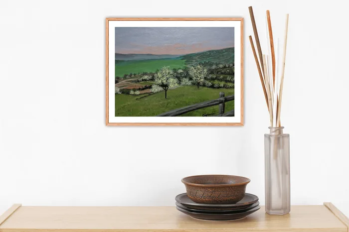 Spring evening – hand painted landscape artwork, 24x18cm