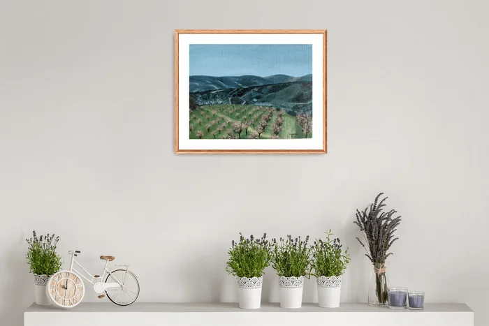 Spring in South Moravia – almond orchards artwork, 24x18cm