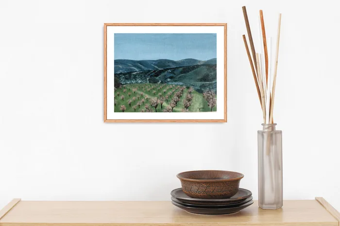 Spring in South Moravia – almond orchards artwork, 24x18cm