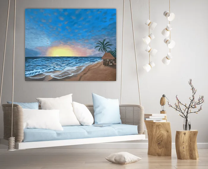 Summer house on the beach – 100x80cm, beach painting