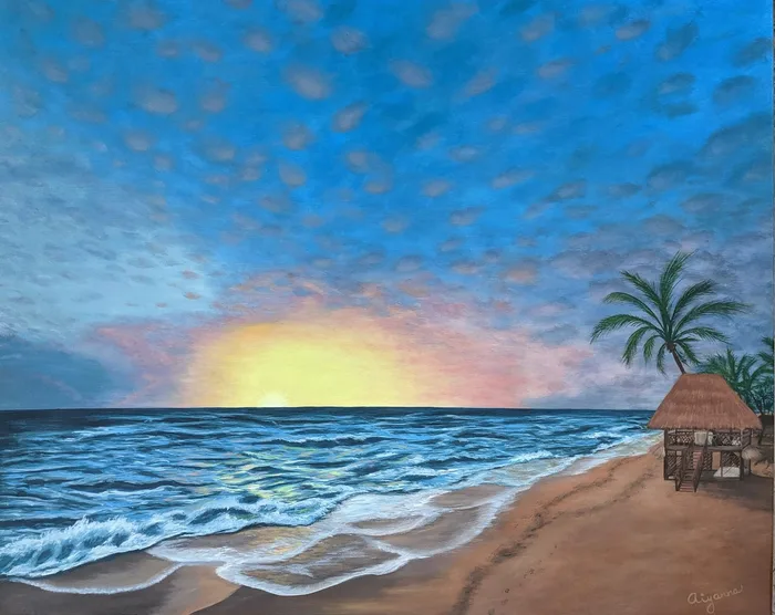 Summer house on the beach – 100x80cm, beach painting