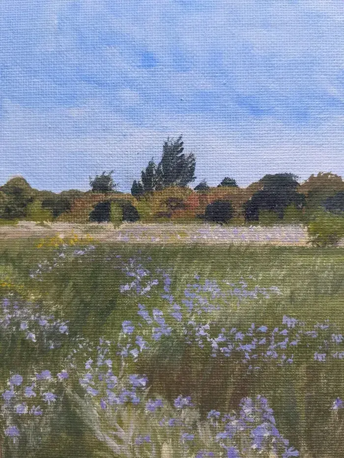 Summer meadow – hand painted landscape artwork, 24x18cm