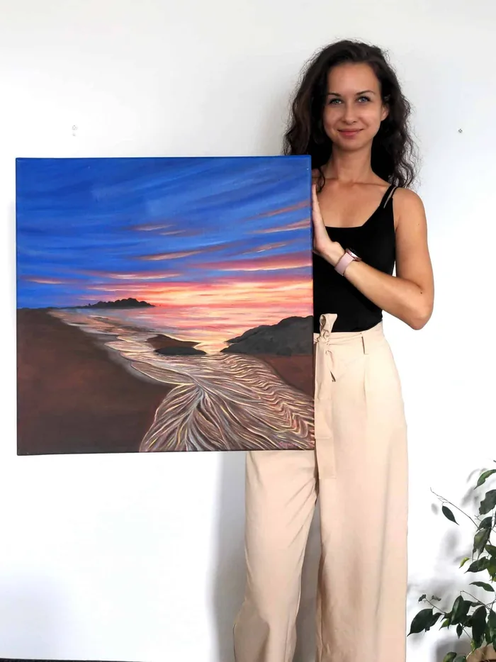 Sweet sunset at sea - sunset beach painting