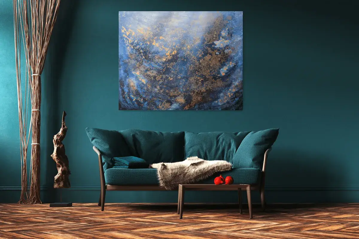 Pod hladinou - ručně malovaný abstraktní obraz, 100x80 cm