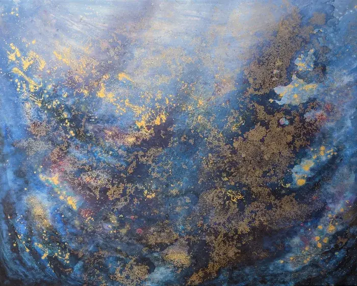 Pod hladinou - ručně malovaný abstraktní obraz, 100x80 cm