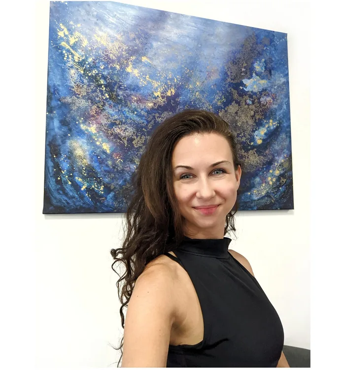 Pod hladinou - ručně malovaný abstraktní obraz, 100x80 cm