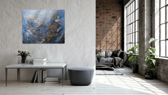 Pod hladinou - ručně malovaný abstraktní obraz, 100x80 cm