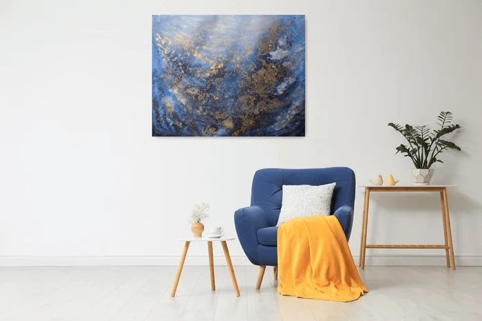Pod hladinou - ručně malovaný abstraktní obraz, 100x80 cm