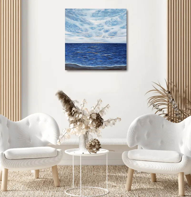 Waves with golden edge – oil painting on canvas, 50×50 cm