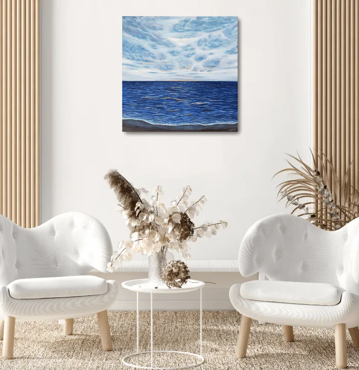 Vlny se zlatým okrajem - olejomalba na plátně, 50x50 cm